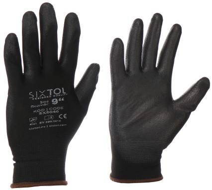 Arbeitshandschuhe aus Polyester, teilbeschichtet mit Polyurethan GLOVE PE-PU 9, schwarz, Größe 9