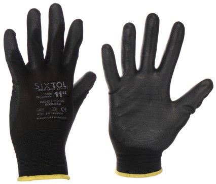 Arbeitshandschuhe aus Polyester, teilbeschichtet mit Polyurethan GLOVE PE-PU 11, schwarz, Größe 11