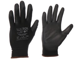 Arbeitshandschuhe aus Polyester, teilbeschichtet mit Polyurethan GLOVE PE-PU 9, schwarz, Größe 9