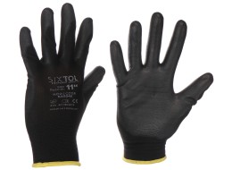 Arbeitshandschuhe aus Polyester, teilbeschichtet mit Polyurethan GLOVE PE-PU 11, schwarz, Größe 11